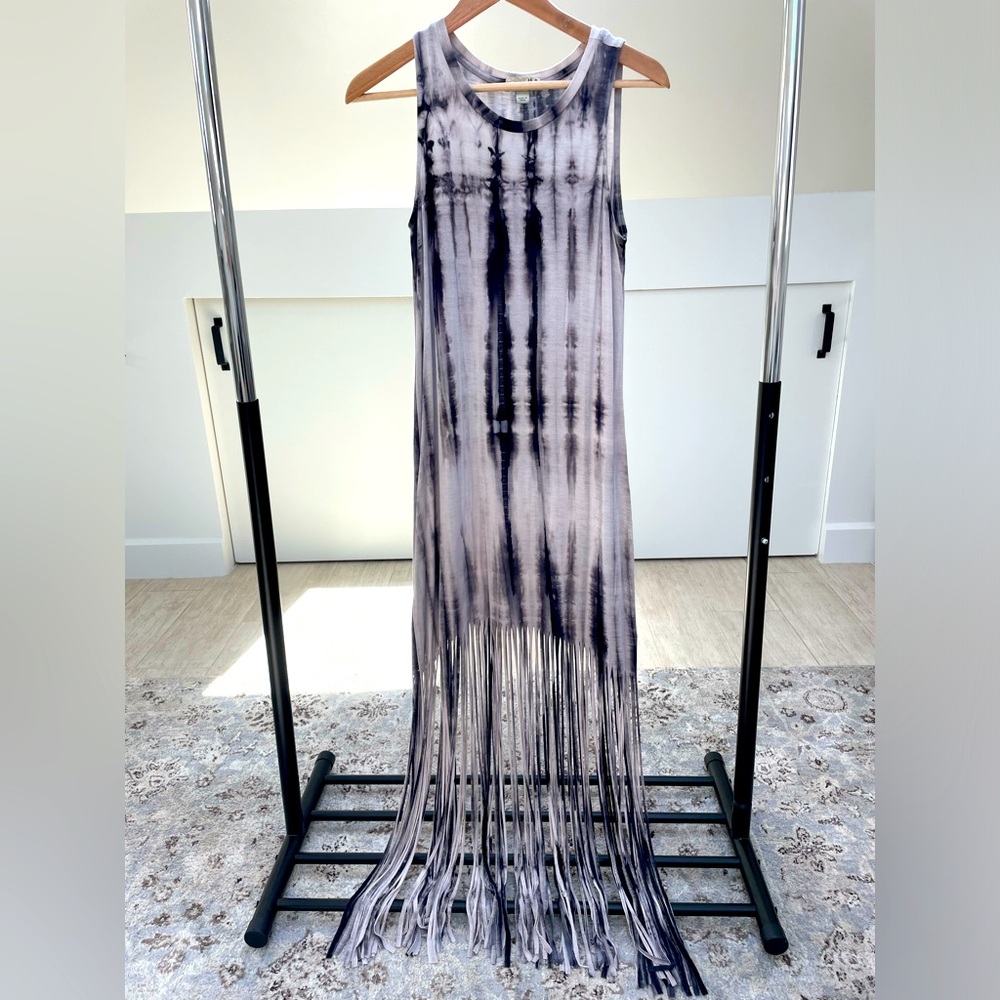 B&W Tie Dye Dress with Long Fringe, Festival Dress